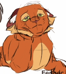 a drawing of a cat with a sad look on its face and the word ferdinand below it