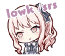 a cartoon of a girl with pink hair and the words `` lowk / srs '' on her head .