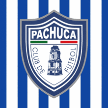 a blue and white striped background with a logo for pachuca