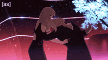 a cartoon of a woman hugging a man with the letters [ as ] behind them