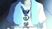 a person wearing a shirt that says nishinova on it