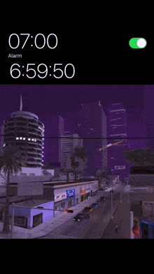 a screen shot of a video game shows the time as 6:59