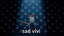 a girl with a guitar stands in front of a wall of ghosts with the words sad vivi on the bottom