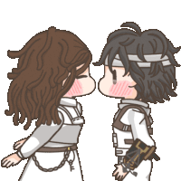 a boy and a girl are looking at each other and the girl has a bandage on her head