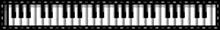 a black and white image of a piano keyboard on a black background .