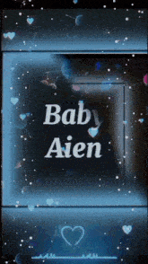 a blue background with the words baby aien written on it