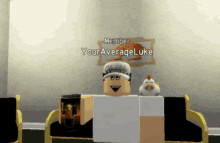 a cartoon character named youraverageluke is sitting in front of a picture