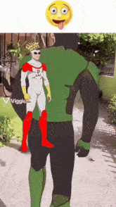 a cartoon of a man in a superhero costume with a smiley face on top