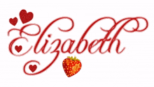 the name elizabeth with a strawberry and hearts