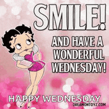 betty boop is smiling and wishing you a happy wednesday