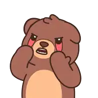 a cartoon drawing of a brown teddy bear with a surprised look on his face