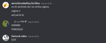a screenshot of a conversation between aeroctimusebinq da silva and samurai calvo at 22:35