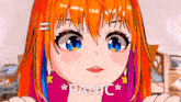 a close up of a girl 's face with the words panic written below her