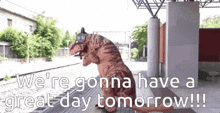 T Rex Costume Positive Vibes GIF