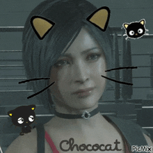 a picture of a woman with chococat written on the bottom
