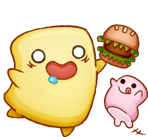 Hungry Marshmellow Holding Hamburger Sticker - The Party Marshmallows Hungry Excited Stickers