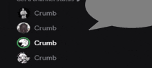 a black background with a speech bubble that says crumb on it