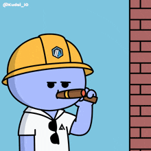 a cartoon of a man wearing a hard hat holding a hammer