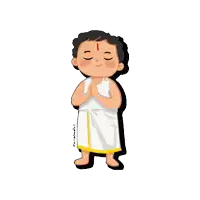 a cartoon drawing of a boy with a red dot on his forehead and a white shirt