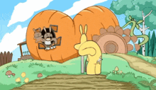 a cartoon rabbit is standing in front of a pumpkin