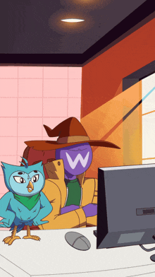 a cartoon character with a w on his face