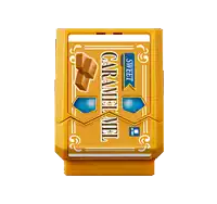 a box of caramel candy with a blue ribbon that says sweet