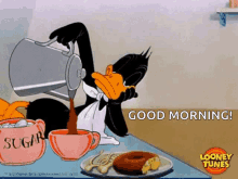 daffy duck pouring coffee looney tunes morning