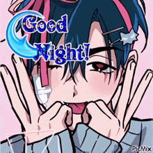 a picture of a girl with the words good night written above her