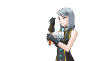 a pixel art of a girl holding a stick
