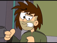 a cartoon of a man with brown hair and a beard giving a thumbs up