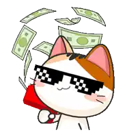 a cartoon cat wearing sunglasses is carrying a red bag of money ..
