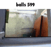 a picture of a window with balls 599 written on it