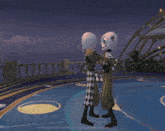 a couple of clowns are standing on a balcony