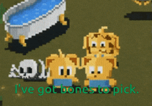 a pixel art of a bathtub with the words i 've got bones to pick below it