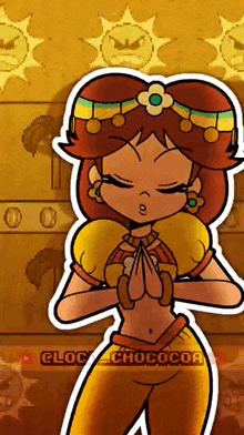 a cartoon of a girl with a flower on her head and the word chococor on the bottom
