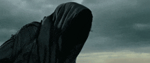 a person in a black hooded cloak stands in the dark