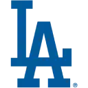 the la dodgers logo is blue and white on a white background .