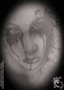 a drawing of a woman with blood coming out of her nose