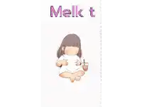 a cartoon of a girl holding a cup of milk with melk t written on the top