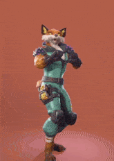 a cartoon fox is wearing a jumpsuit and holding a gun