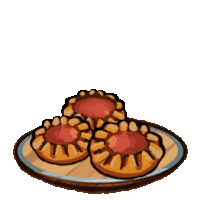 a cartoon drawing of three pastries on a plate with a white background