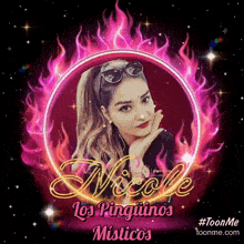 a picture of nicole los pingüinos misticos with flames around her