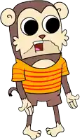 a cartoon of a monkey wearing an orange and red striped shirt