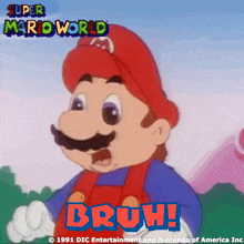 a poster for super mario world shows a cartoon character