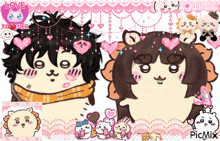 a picture of two cartoon characters with the words love forever on the bottom right