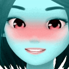 a close up of a cartoon character 's face with a red cheek