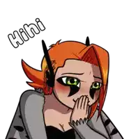 a cartoon drawing of a girl covering her mouth with her hand with the word hini above her head