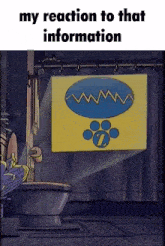 a cartoon of a bathroom with a sign that says ' my reaction to that information ' on it