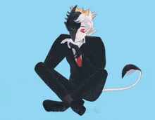 a man in a suit and tie is sitting on the floor with his legs crossed and his head resting on his hand .