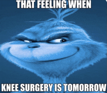 a grinch meme that says knee surgery is tomorrow